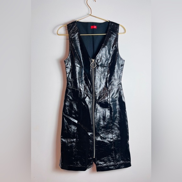 Kitri Black Vinyl Zip Mini Dress - Picture 1 of 9